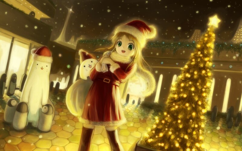 Anime girl with Christmas tree