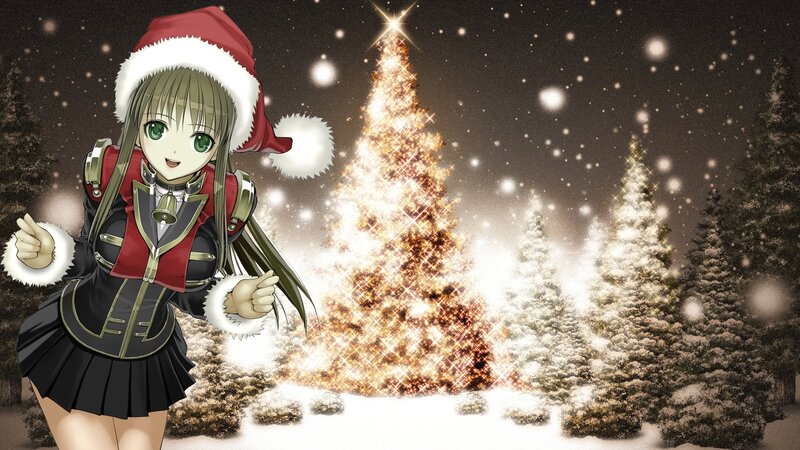 anime girl with christmas tree