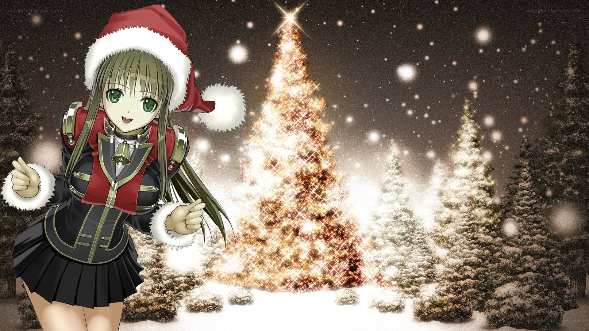 anime girl with christmas tree