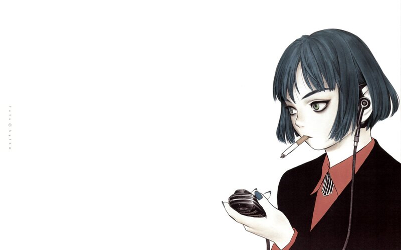 Anime Girl with Cigarette — Black, Calm