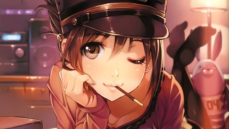Anime Girl with Cigarette — Brown, Calm, Night