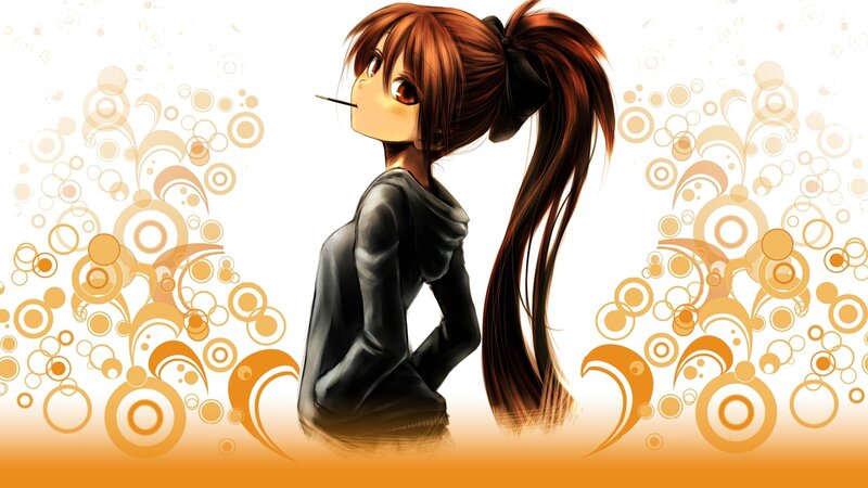 Anime Girl with Cigarette — Brown, Contemplative