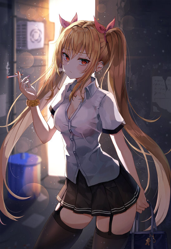 Anime Girl with Cigarette — Brown, Dramatic
