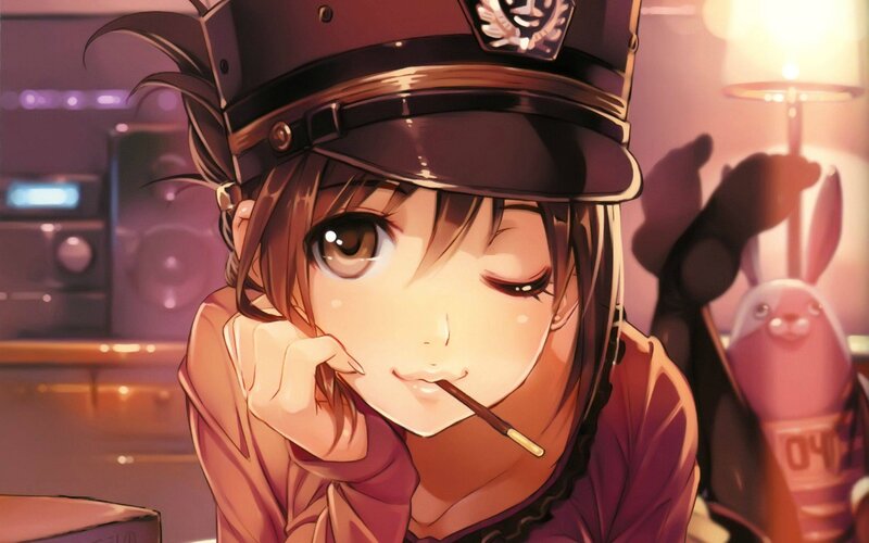 Anime Girl with Cigarette — Brown