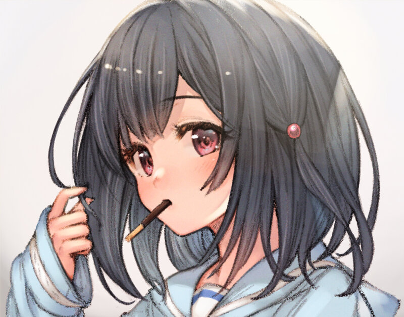 Anime Girl with Cigarette — Gray, Neutral