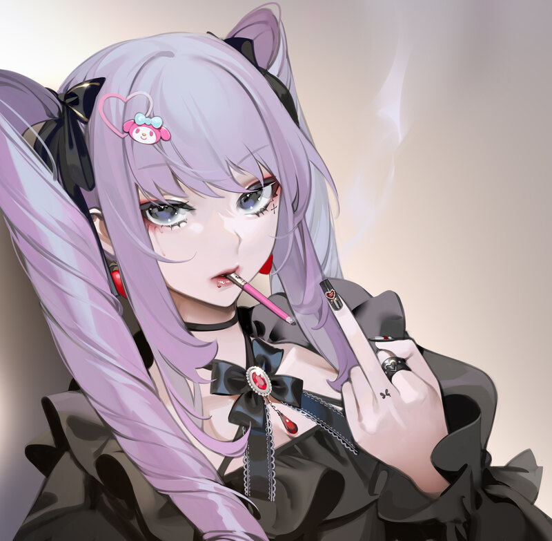 Anime Girl with Cigarette — Purple, Dramatic
