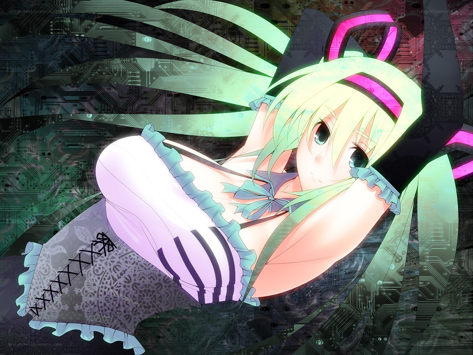 anime girl with circuit board background