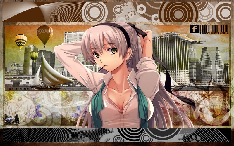 anime girl with city backdrop