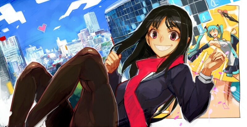 anime girl with city background