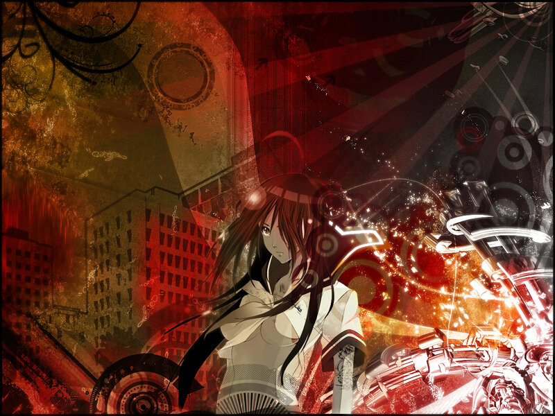 anime girl with city background
