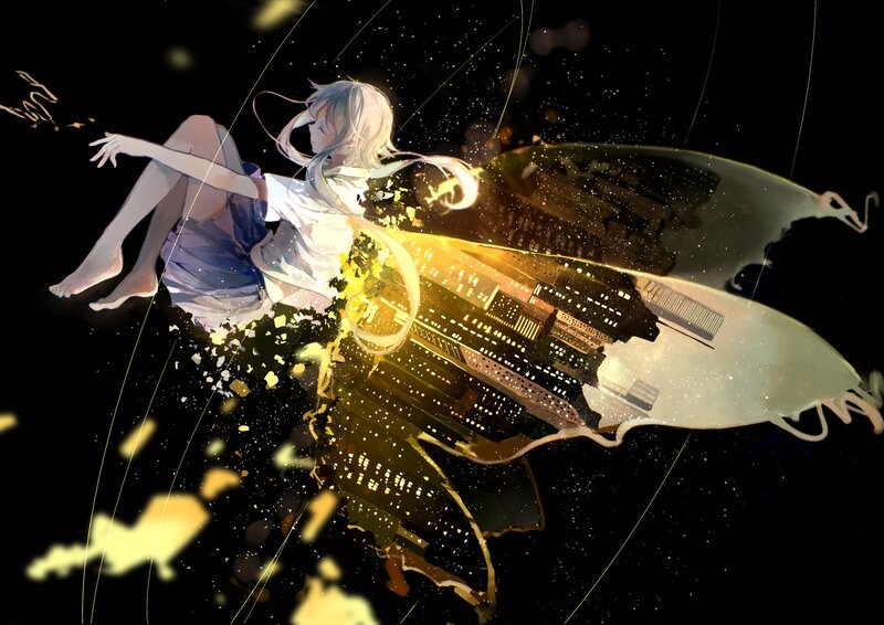 Anime Girl with City Wings