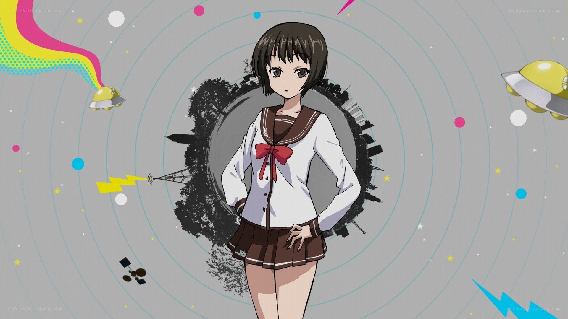 anime girl with cityscape background