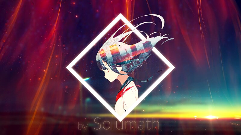 Anime Girl with Cityscape — Red