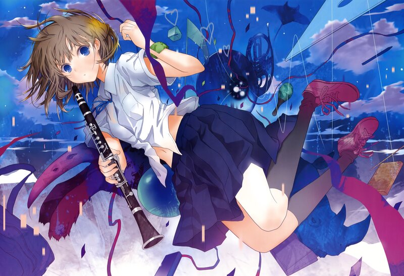 Anime girl with clarinet in dream