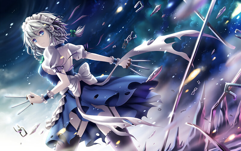 Anime Girl with Claws — Blue, Dramatic, Night, Skirt
