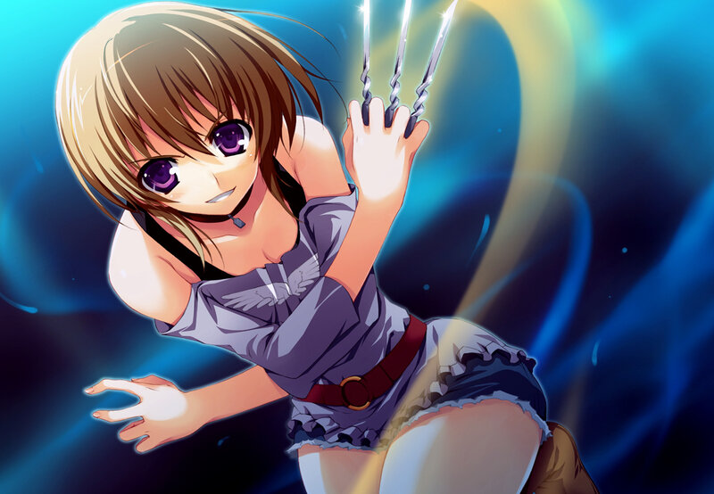 Anime Girl with Claws — Blue, Dramatic, Purple Eyes