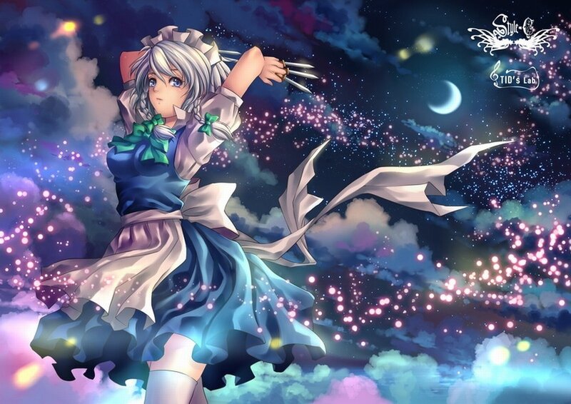 anime girl with claws in night sky