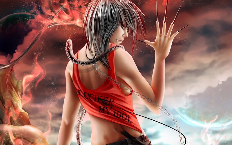 Anime Girl with Claws — Red