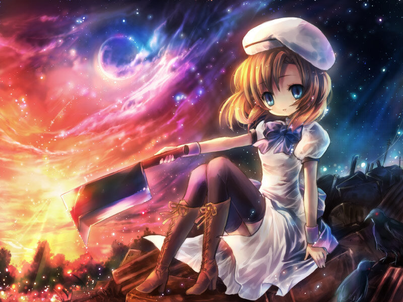 Anime Girl with Cleaver — Purple