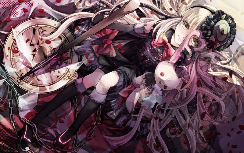 anime girl with clock and doll