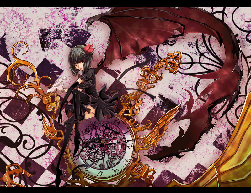 anime girl with clock and dragon