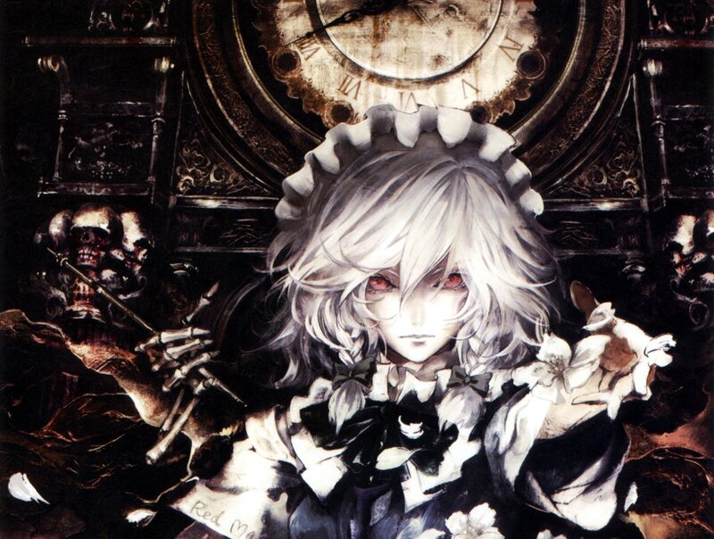 Anime girl with clock and skulls
