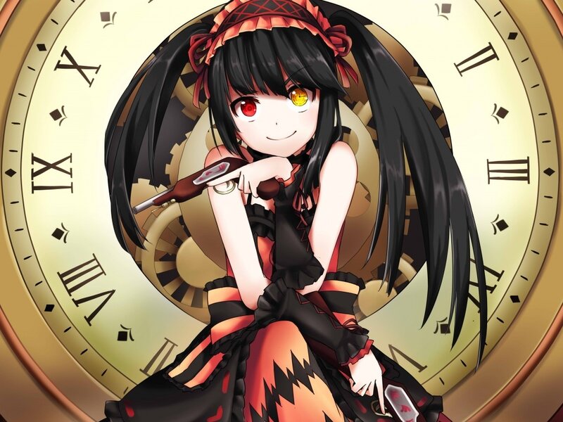 Anime Girl with Clock — Black, Playful, Gun