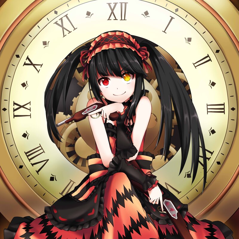 Anime Girl with Clock — Black, Playful