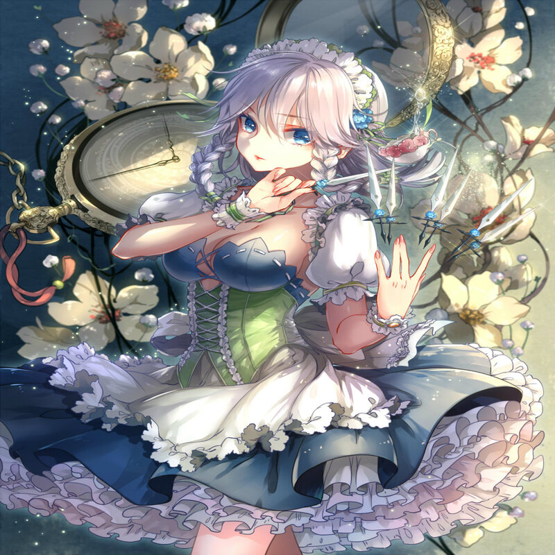 Anime Girl with Clock — Blue, Dreamy, Digital Art