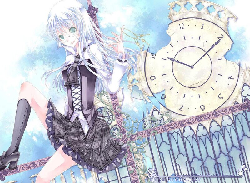 Anime Girl with Clock — Blue, Dreamy