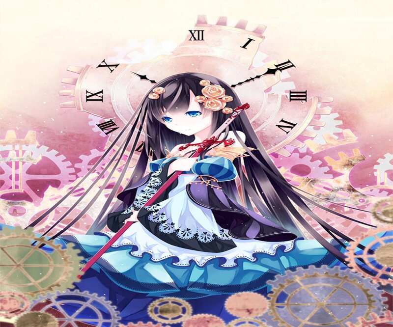 Anime Girl with Clock — Blue