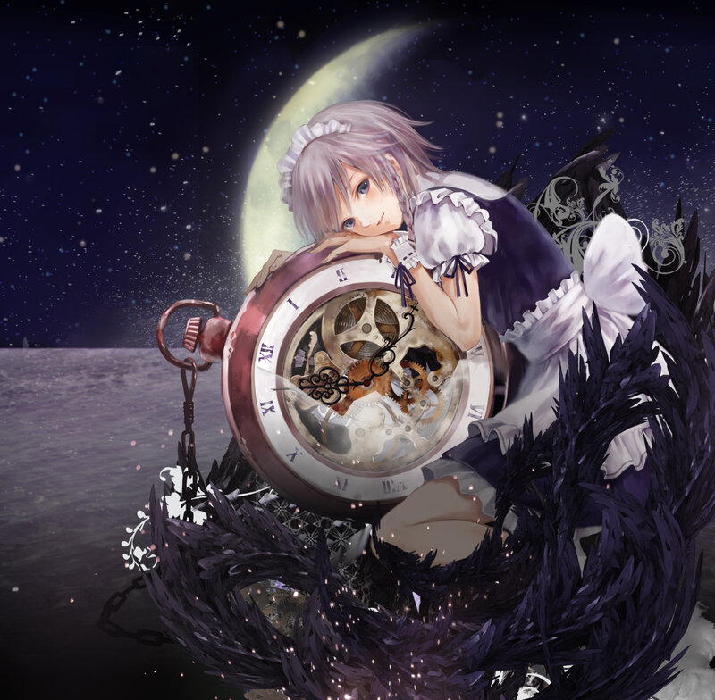 Anime Girl with Clock — Purple, Dreamy, Night