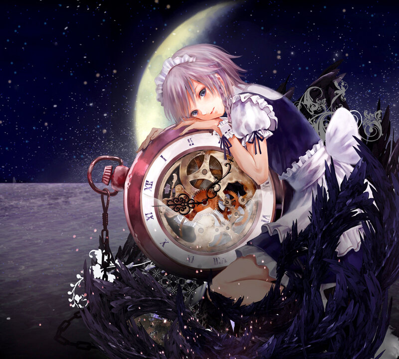 Anime Girl with Clock — Purple, Dreamy