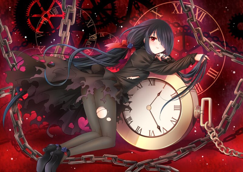 Anime Girl with Clock — Red, Dramatic