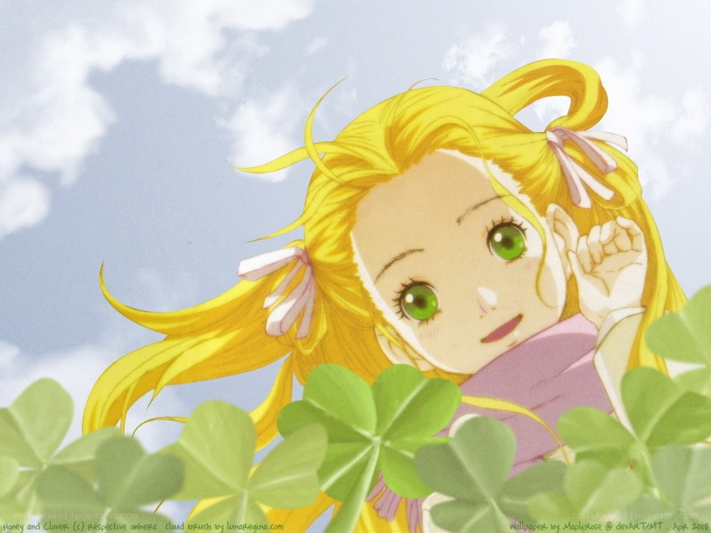 Anime girl with clovers