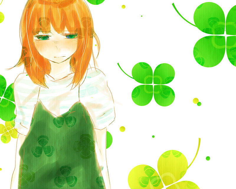 Anime Girl with Clovers — Green