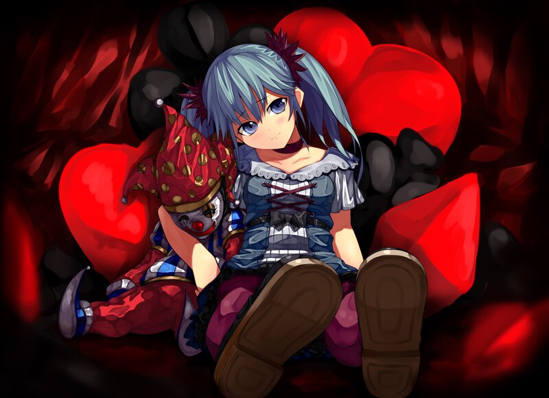 anime girl with clown doll