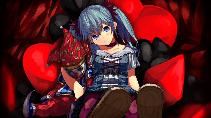 anime girl with clown doll