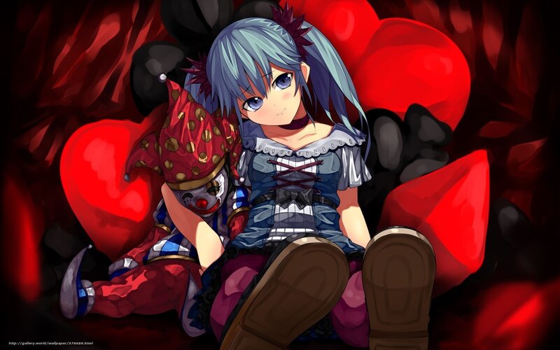 anime girl with clown doll