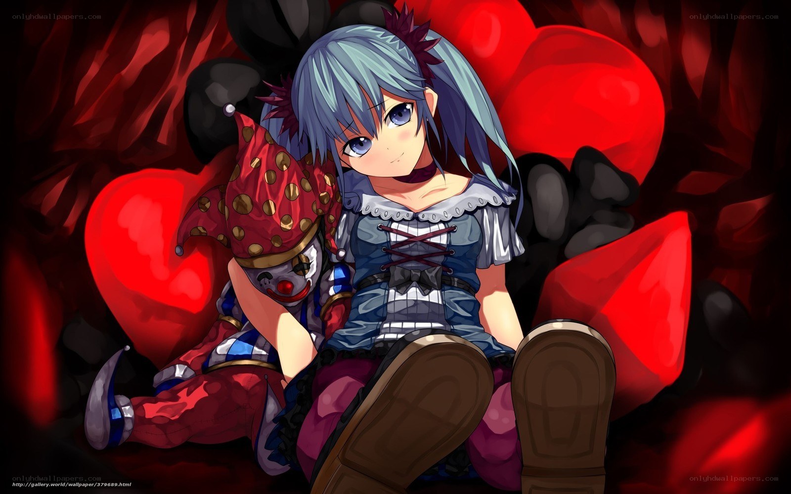 anime girl with clown doll