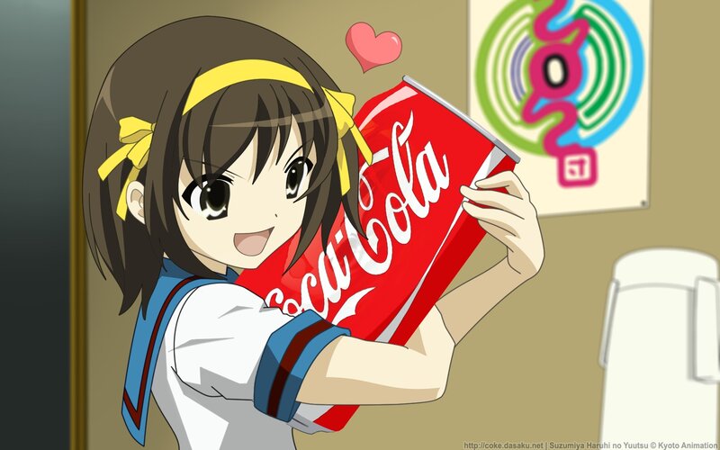 Anime girl with coca-cola can