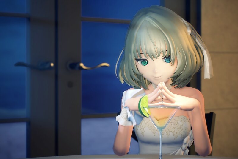 Anime Girl with Cocktail — Blue