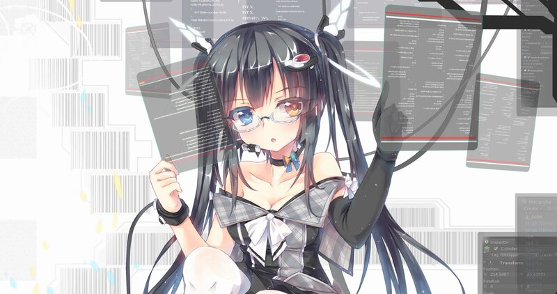 anime girl with code interface