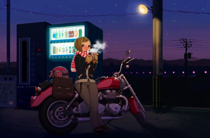 Anime girl with coffee at night