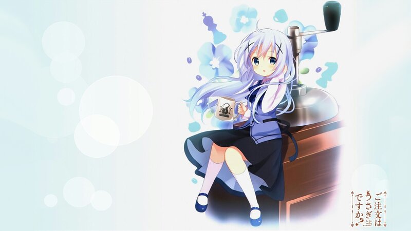 Anime Girl with Coffee Cup — Blue