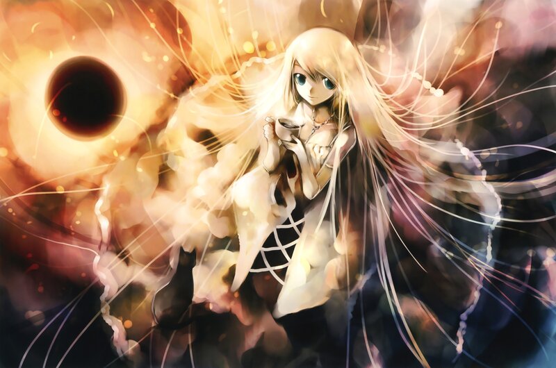 Anime girl with coffee cup