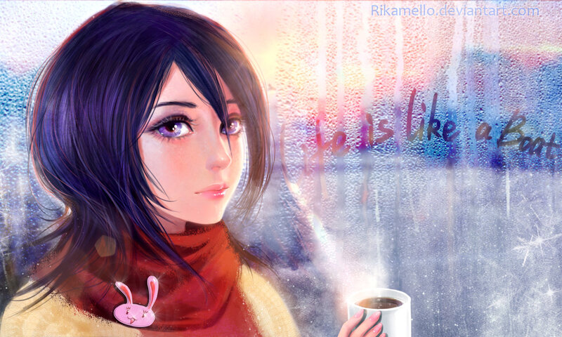 Anime Girl with Coffee — Purple, Calm