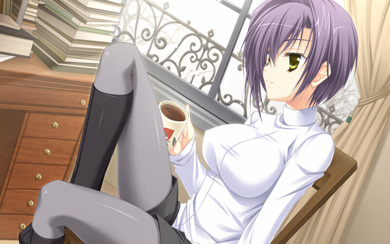 Anime Girl with Coffee — Purple