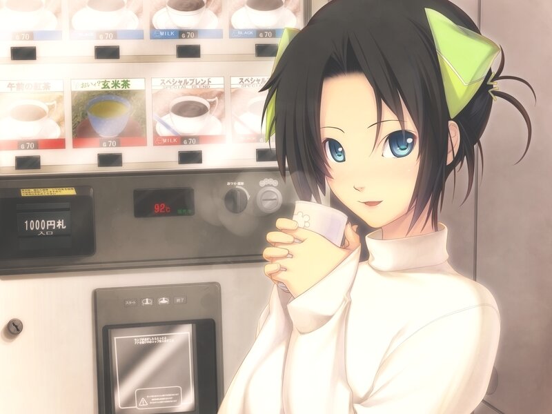 Anime Girl with Coffee — White