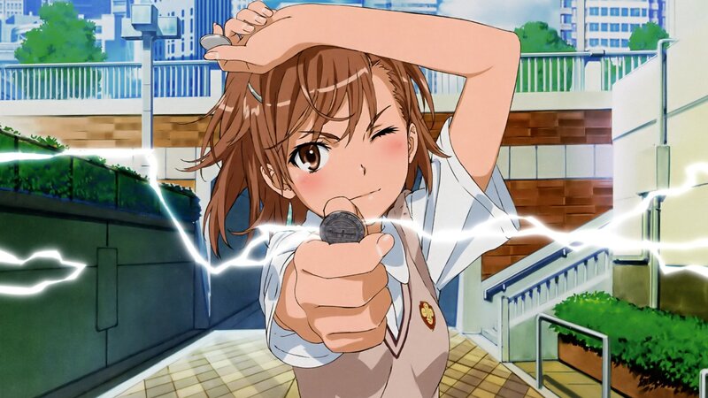 anime girl with coin and lightning